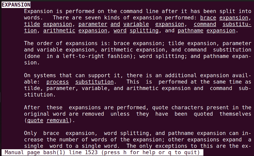 Expansion details in man page