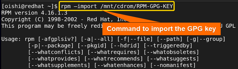 Import gpg key with rpm