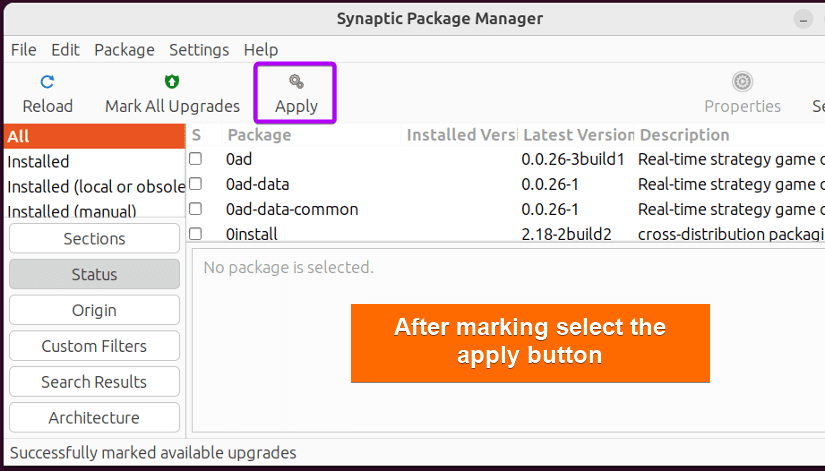 Select the apply button on synaptic