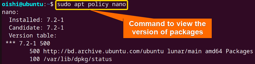 View version and repository information with apt