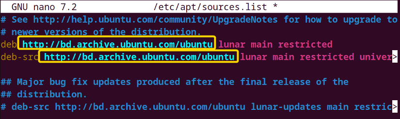 Shows the newly added mirror repository in the file.