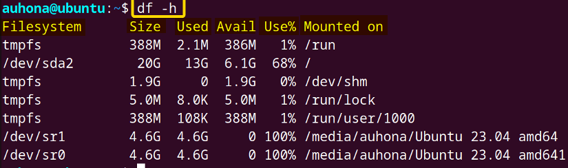 Shows the storage information of the system.