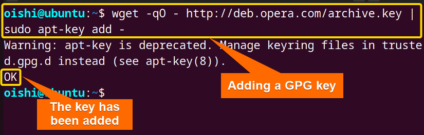 Added key with apt