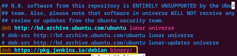 Shows the texts of the sources.list file.