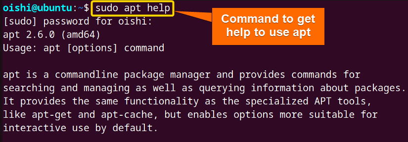 Get the help to use apt