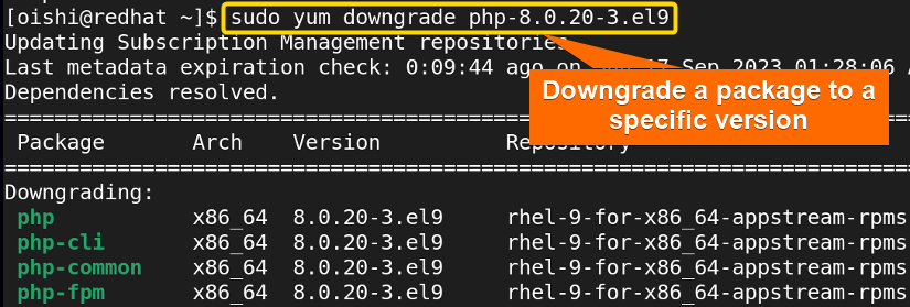 Downgrade a package with yum