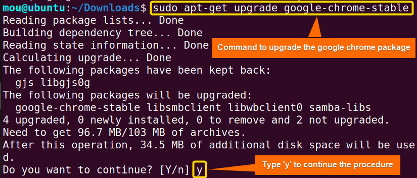 upgrading google chrome package 