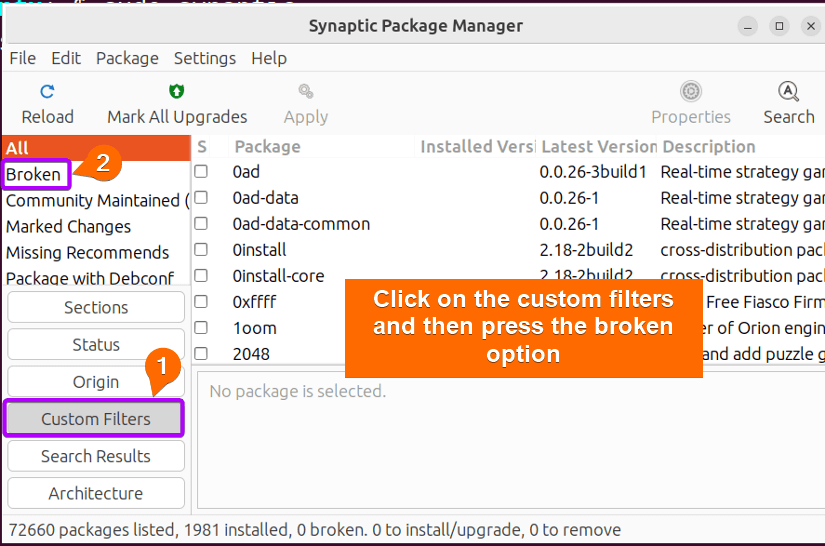 Fix the broken dependencies packages with synaptic