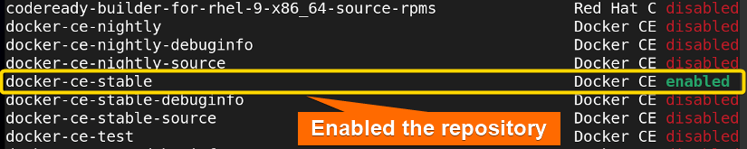 Showing the enabled repository with yum