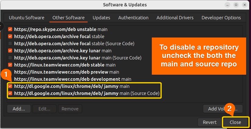 Disabled the recently added repository with synaptic