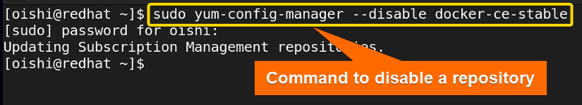 Disabling the repository with yum