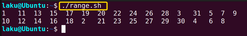 Brace expansion of a range in Bash