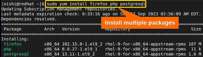 Install multiple packages with yum package manager