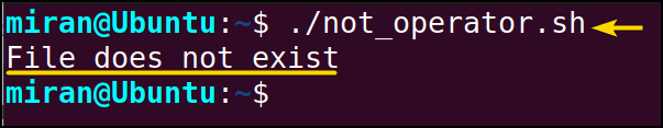 Using NOT Logical Operator to check the file existence in the directory