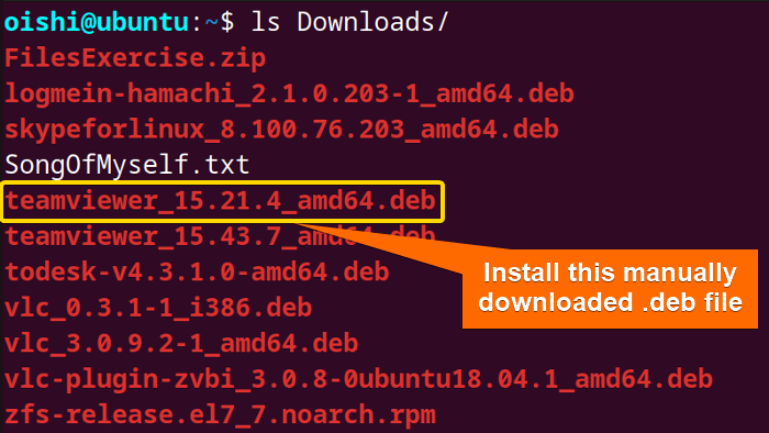 Showing the manually downloaded file
