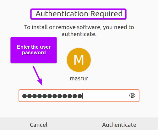 enter user password to athenticate and update repo list