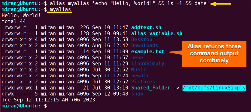 Combining Multiple Commands in a Bash Alias