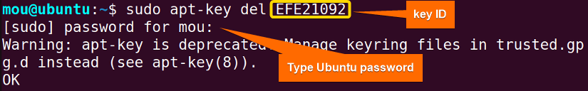 removing apt key using key_ID