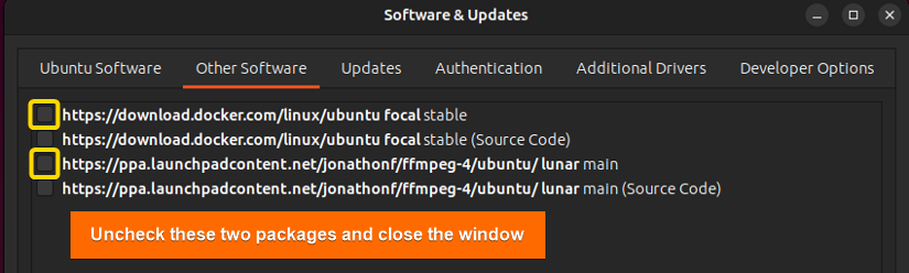 Shows a prompt with uncheck repository.