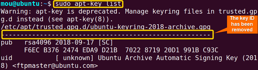 checking whether the apt key is removed