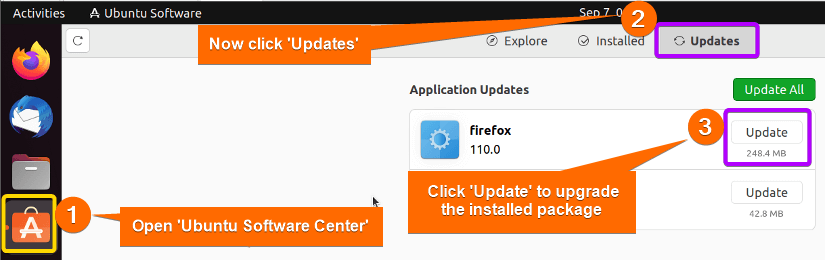 performing upgrade a package using Ubuntu Software Center