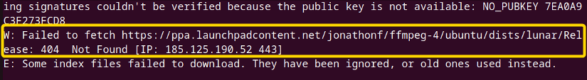 Shows Failed to Fetch error due a problematic repository.
