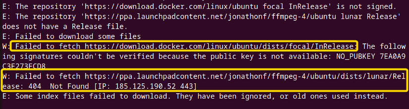 shows 'failed to fetch' error while running sudo apt-get update command