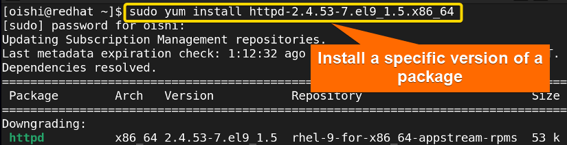 Install a specific version of package with yum
