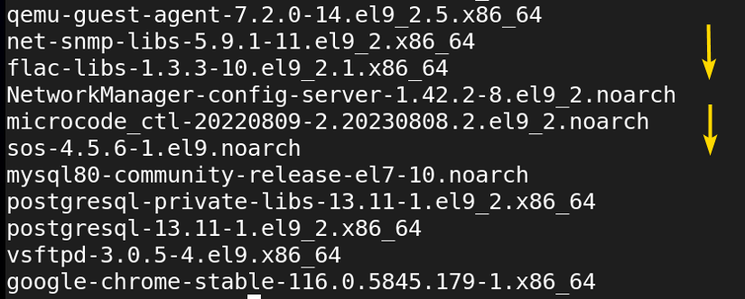 List of all lefted installed package with rpm 