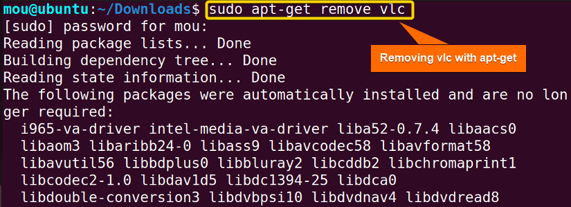 removing vlc with apt-get