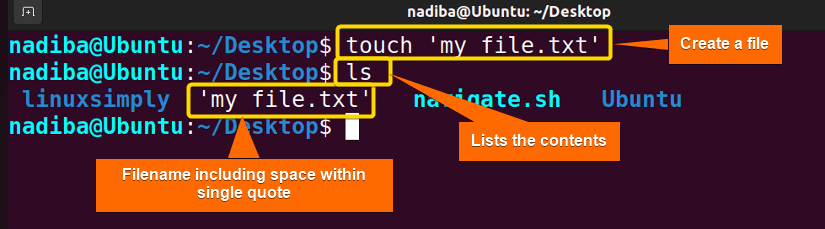 Creating file and listing content