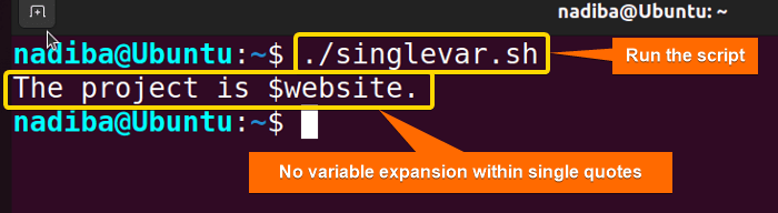 Output of no variable expansion within single quotes
