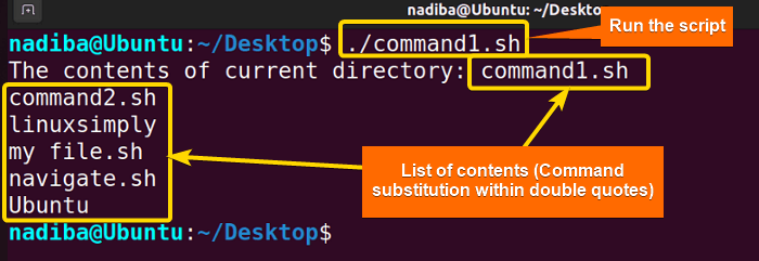 Output of command substitution within double quotes