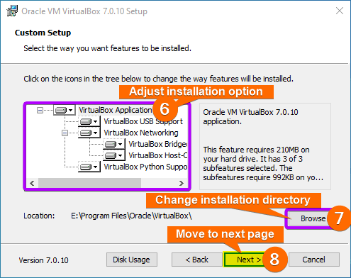 set the specific components you want to install and installation directory