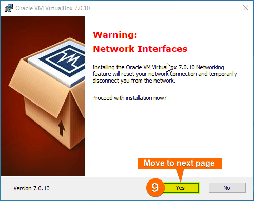Click “Yes” on the Network Interfaces window