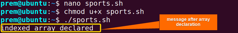 the bash array is declared