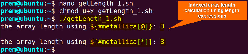 getting indexed array length in bash with expressions