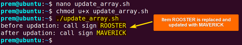 bash array element updated
