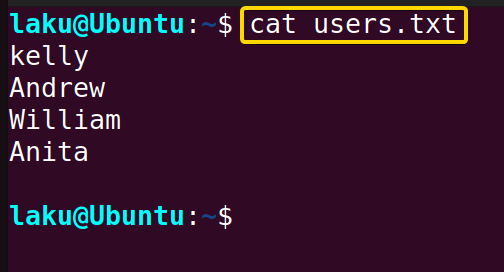 Contents of a file