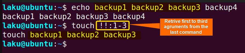 Getting range of arguments of a command using history expansion in Bash