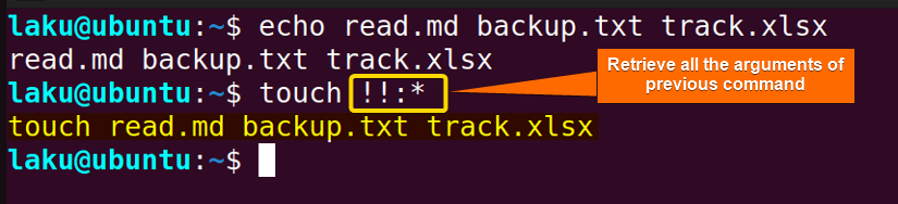 Getting all the arguments of a command using history expansion in Bash