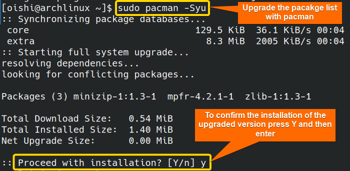 Upgrade the system with pacman