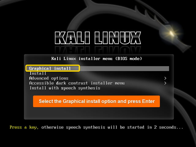 Select 'Graphical Install' option and press Enter