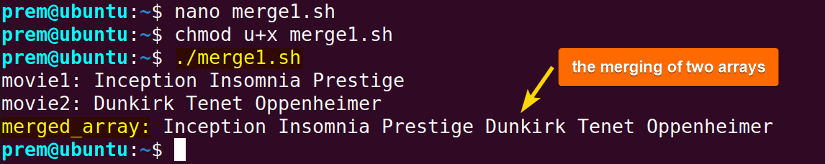 merging two arrays in bash 