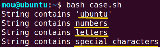 checking string contents using case statement