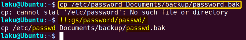 Global substitution of a command from history list