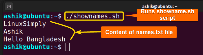 Executing showname.sh script
