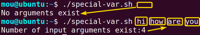 Checking if input arguments exist in bash using $# 