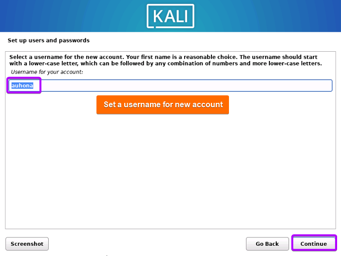 Enter a user name.
