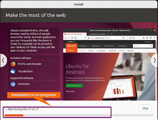 Linux OS installation on progress